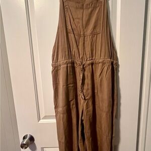 Time and Tru Tan Jumpsuit with Adjustable Straps and Relaxed Fit